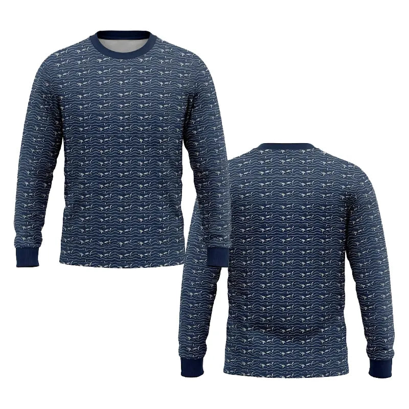 Deep Sea Shark Print Fishing Long Sleeve Shirt