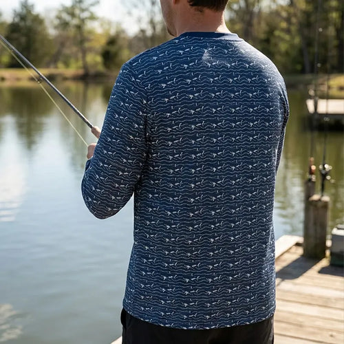 Deep Sea Shark Print Fishing Long Sleeve Shirt