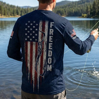 Freedom American Flag Personalized Fishing Long Sleeve Shirt