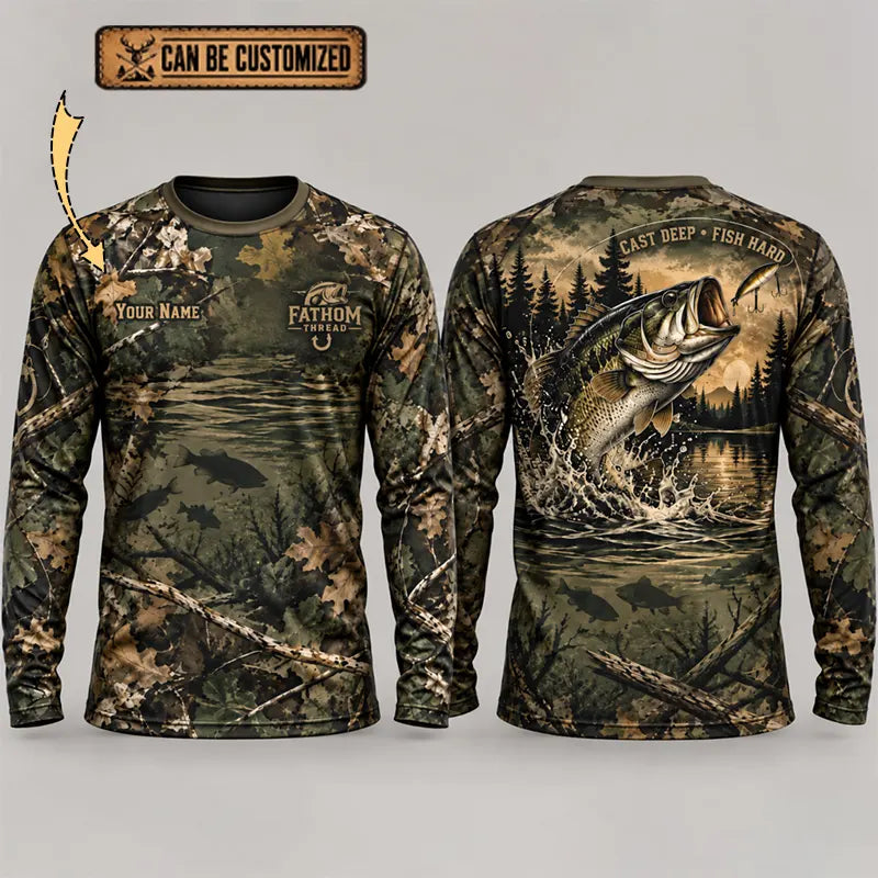 Fathom Thread Camouflage Personalized Fishing Long Sleeve Shirt