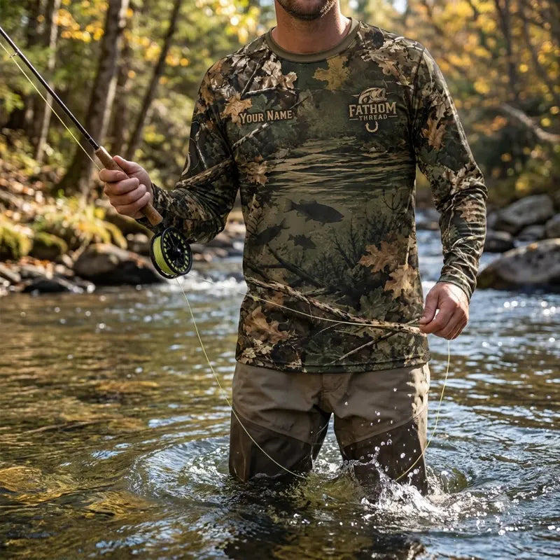 Fathom Thread Camouflage Personalized Fishing Long Sleeve Shirt