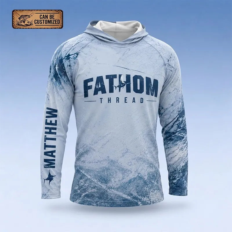 Personalized Fathom Thread Custom Marlin Strike Fishing Hooded Long Sleeve Shirt