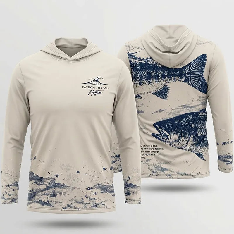 Fathom Thread Gyotaku Bass Fishing Hooded Long Sleeve Shirt