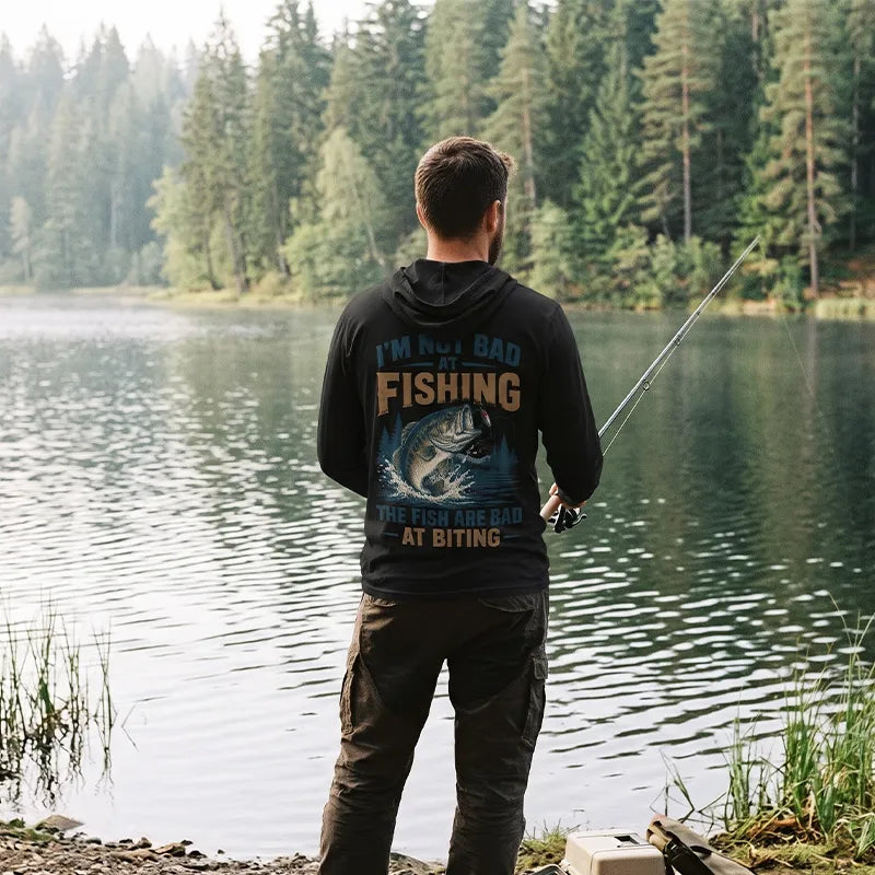 Funny I'm Not Bad at Fishing Bass Fishing Hooded Long Sleeve Shirt