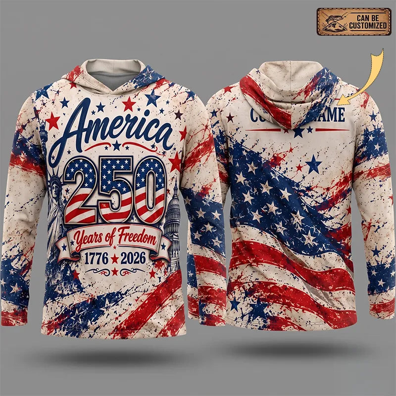 Personalized America 250 Years Of Freedom American Flag Hooded Long Sleeve Shirt