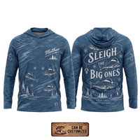 Personalized Sleigh the Big Ones Christmas Fishing Hooded Long Sleeve Shirt