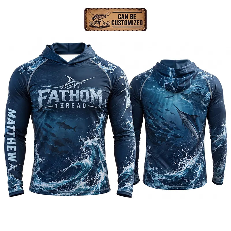 Fathom Thread Swordfish Ocean Fishing Hooded Long Sleeve Shirt