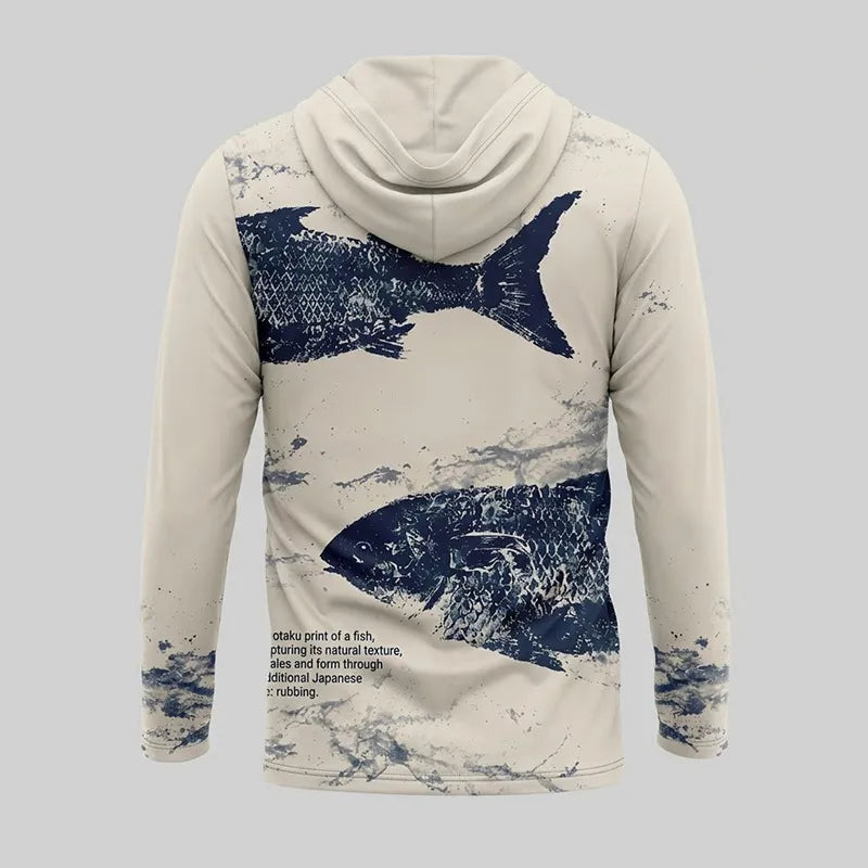 Fathom Thread Gyotaku Fishing Art Outdoor Hooded Long Sleeve Shirt