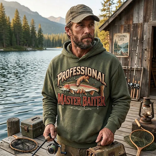 Professional Master Baiter Vintage Rainbow Trout Fishing Hooded Long Sleeve Shirt