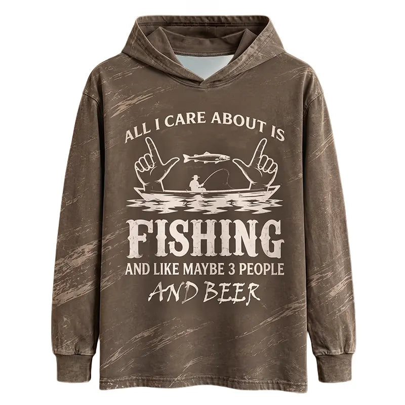 All I Care About Is Fishing Funny Fishing Lover Hooded Long Sleeve Shirt
