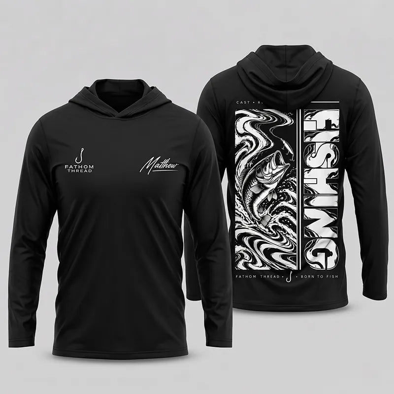 Personalized Fishing Cast Reel Repeat Hooded Long Sleeve Shirt
