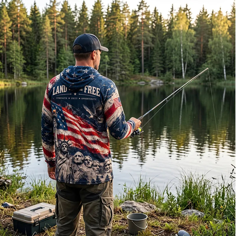 Personalized Land Of The Free Bald Eagle American Flag Hooded Long Sleeve Shirt