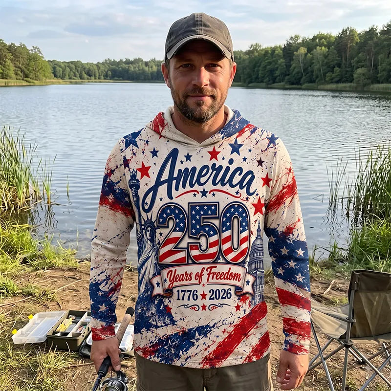 Personalized America 250 Years Of Freedom American Flag Hooded Long Sleeve Shirt