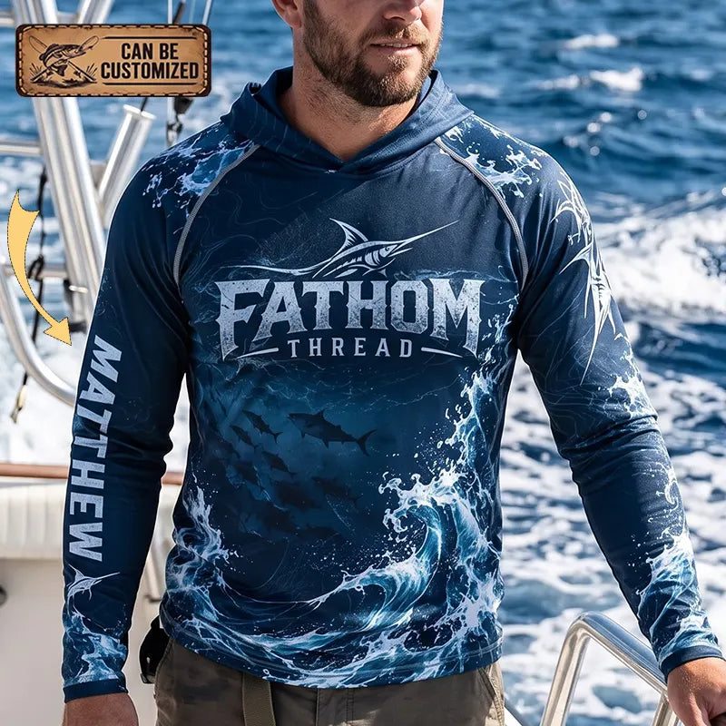 Fathom Thread Swordfish Ocean Fishing Hooded Long Sleeve Shirt