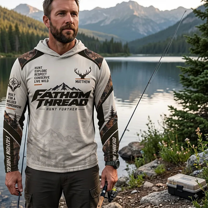 Fathom Thread Hunting Outdoor Camo Landscape Hooded Long Sleeve Shirt