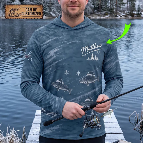 Personalized Sleigh the Big Ones Christmas Fishing Hooded Long Sleeve Shirt