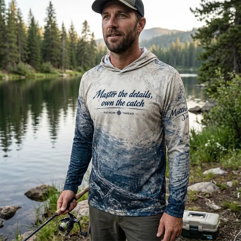 Personalized Fathom Thread Custom Largemouth Bass Anatomy Fishing Hooded Long Sleeve Shirt