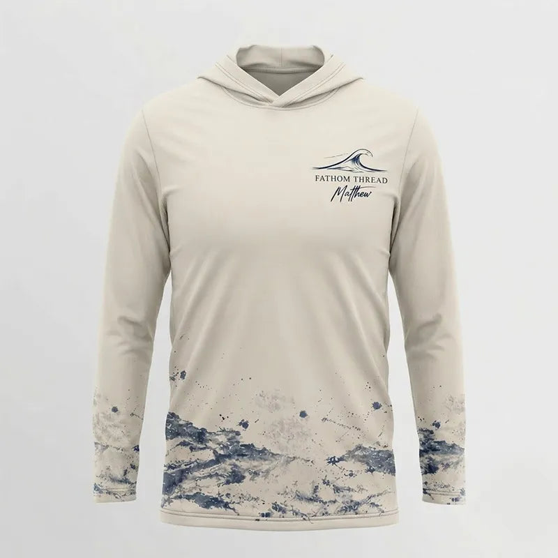 Fathom Thread Gyotaku Fishing Art Outdoor Hooded Long Sleeve Shirt