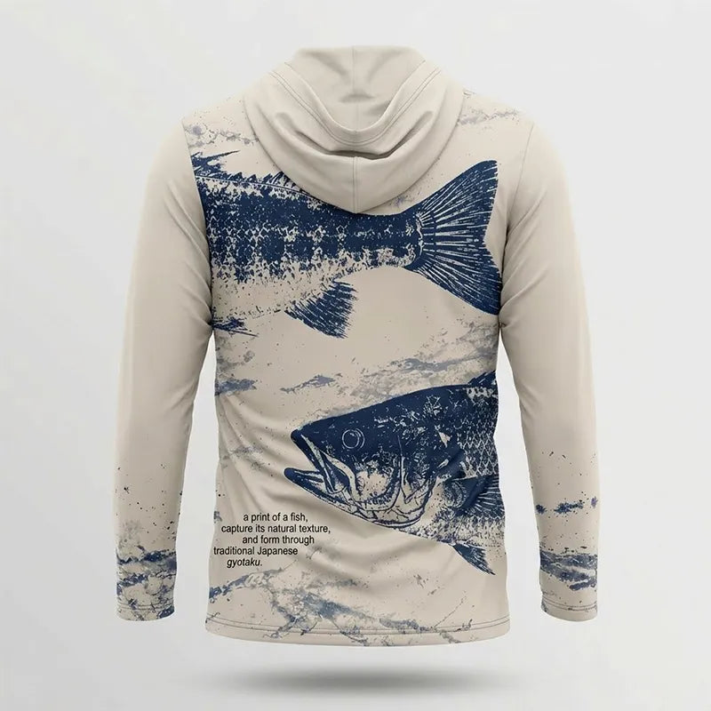 Fathom Thread Gyotaku Bass Fishing Hooded Long Sleeve Shirt