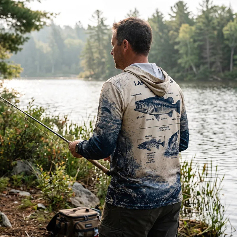 Personalized Fathom Thread Custom Largemouth Bass Anatomy Fishing Hooded Long Sleeve Shirt
