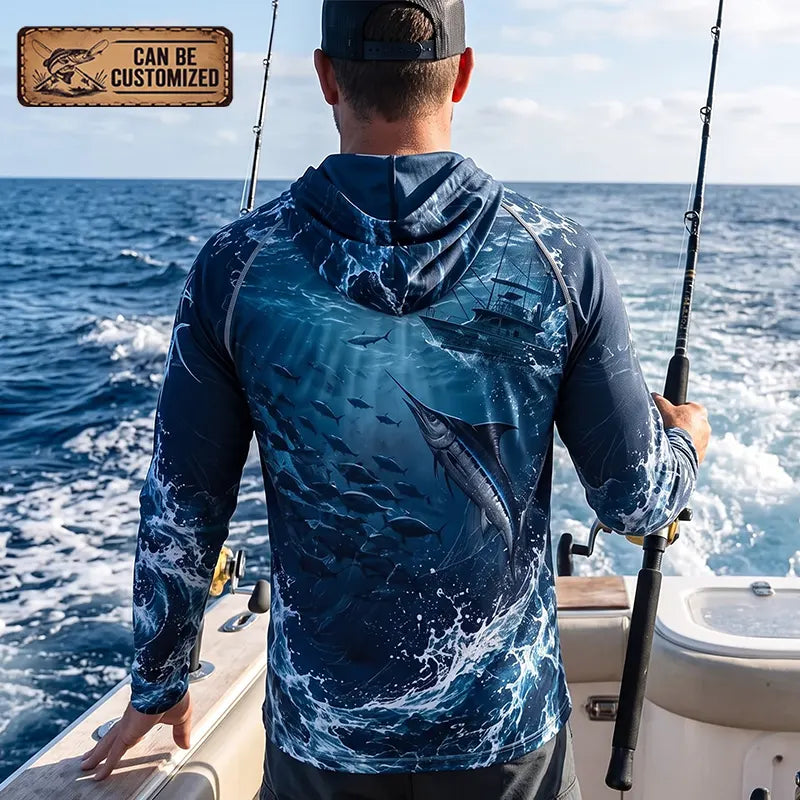Fathom Thread Swordfish Ocean Fishing Hooded Long Sleeve Shirt