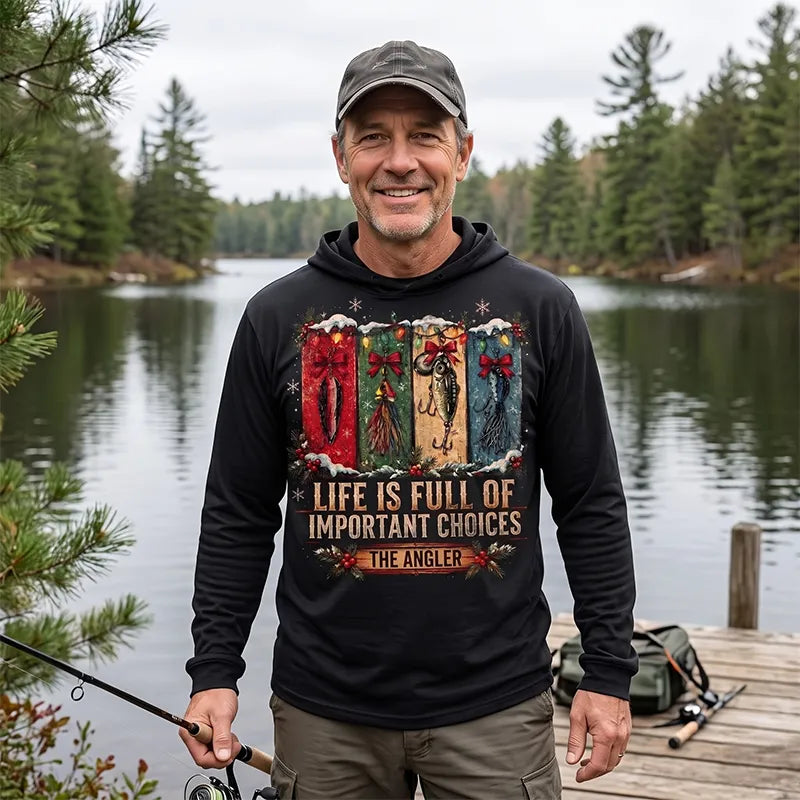 Funny Fishing Christmas Gift Boxes Personalized Name Hooded Long Sleeve Shirt