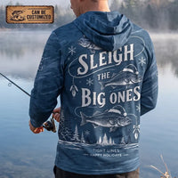 Personalized Sleigh the Big Ones Christmas Fishing Hooded Long Sleeve Shirt