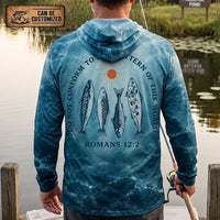 Personalized Romans 12:2 Christian Ocean Fishing Hooded Long Sleeve Shirt