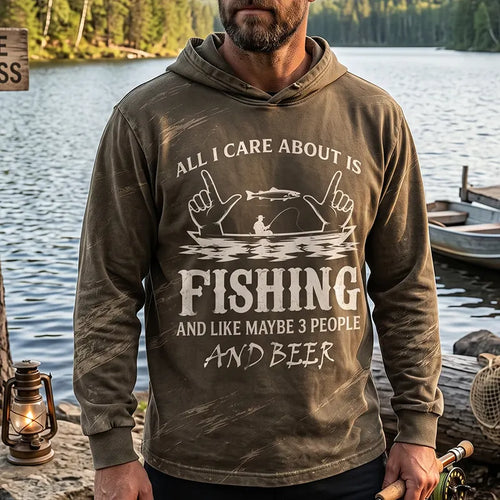 All I Care About Is Fishing Funny Fishing Lover Hooded Long Sleeve Shirt