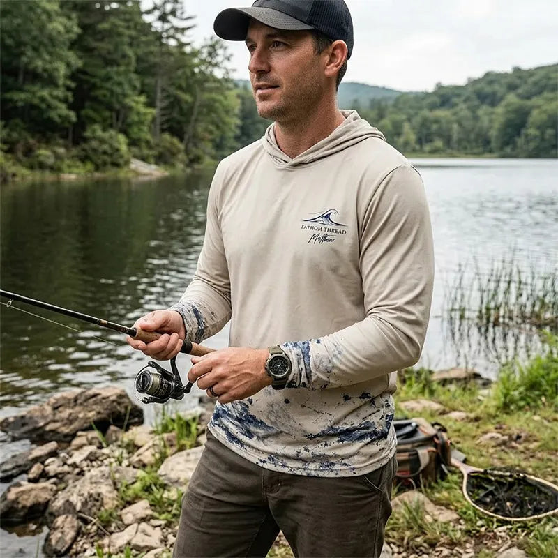 Fathom Thread Gyotaku Bass Fishing Hooded Long Sleeve Shirt