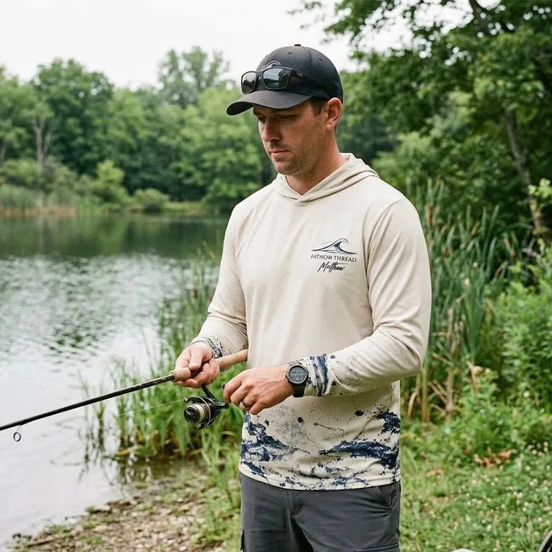 Fathom Thread Gyotaku Fishing Art Outdoor Hooded Long Sleeve Shirt