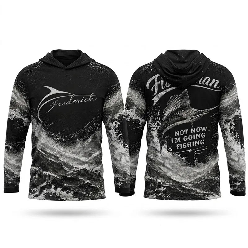 Personalized Sailfish Fisherman Not Now I'm Going Fishing Hooded Long Sleeve Shirt