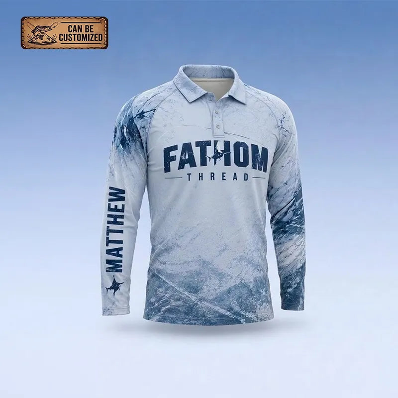 Personalized Fathom Thread Custom Marlin Strike Fishing Polo Long Sleeve Shirt