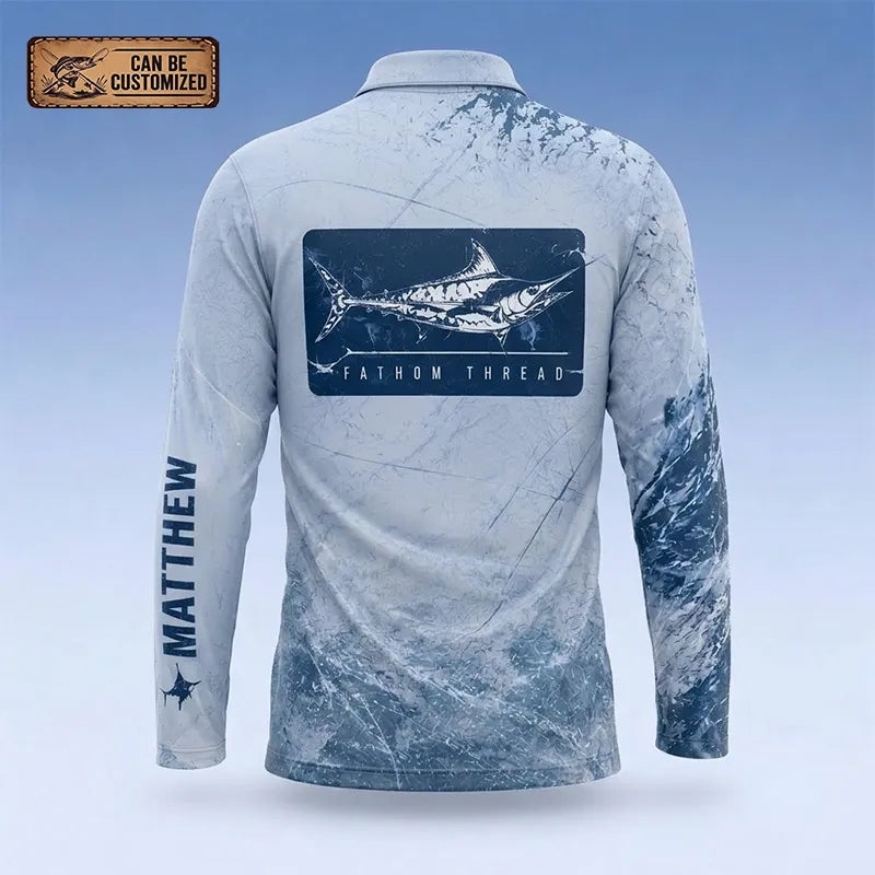 Personalized Fathom Thread Custom Marlin Strike Fishing Polo Long Sleeve Shirt