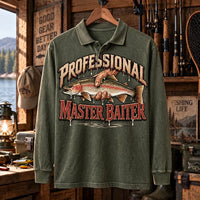 Professional Master Baiter Vintage Rainbow Trout Fishing Polo Long Sleeve Shirt