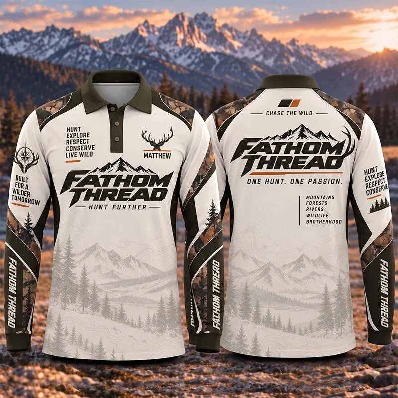 Fathom Thread Hunting Outdoor Camo Landscape Polo Long Sleeve Shirt