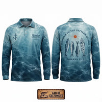 Personalized Romans 12:2 Christian Ocean Fishing Polo Long Sleeve Shirt