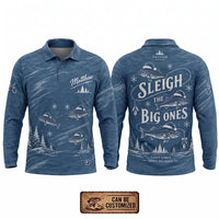 Personalized Sleigh the Big Ones Christmas Fishing Polo Long Sleeve Shirt
