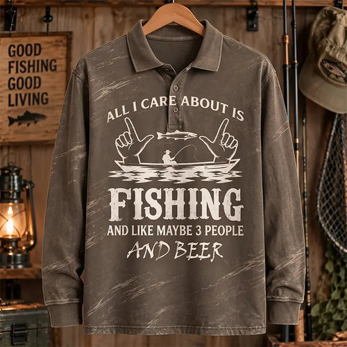 All I Care About Is Fishing Funny Fishing Lover Polo Long Sleeve Shirt