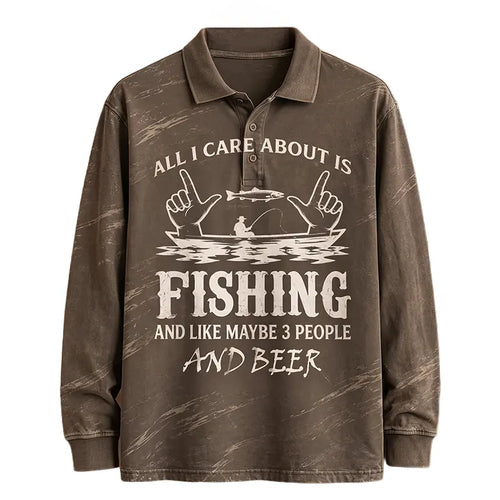 All I Care About Is Fishing Funny Fishing Lover Polo Long Sleeve Shirt