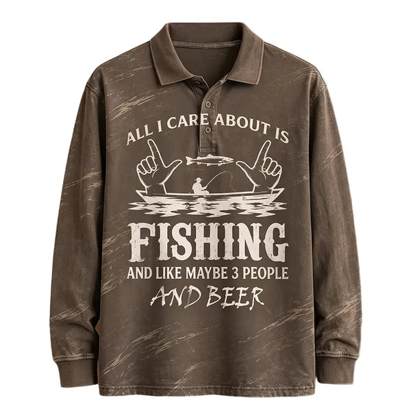 All I Care About Is Fishing Funny Fishing Lover Polo Long Sleeve Shirt