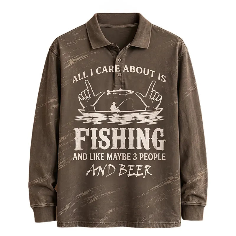 All I Care About Is Fishing Funny Fishing Lover Polo Long Sleeve Shirt