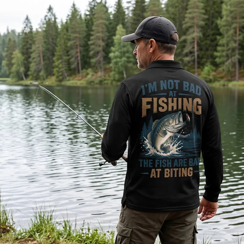 Funny I'm Not Bad at Fishing Bass Fishing Polo Long Sleeve Shirt