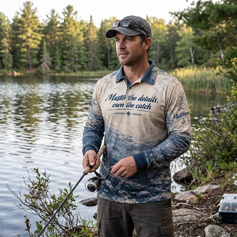 Personalized Fathom Thread Custom Largemouth Bass Anatomy Fishing Polo Long Sleeve Shirt