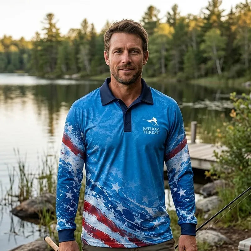 Custom One Nation Under Rod Patriotic Fishing Polo Long Sleeve Shirt