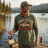 Professional Master Baiter Vintage Rainbow Trout Fishing Polo Long Sleeve Shirt