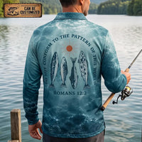 Personalized Romans 12:2 Christian Ocean Fishing Polo Long Sleeve Shirt