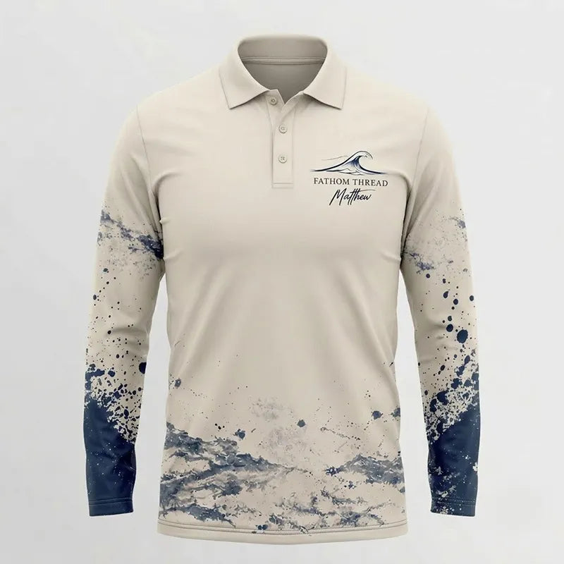 Personalized Fathom Thread Gyotaku Tuna Ocean Fishing Polo Long Sleeve Shirt