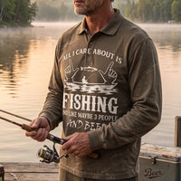 All I Care About Is Fishing Funny Fishing Lover Polo Long Sleeve Shirt