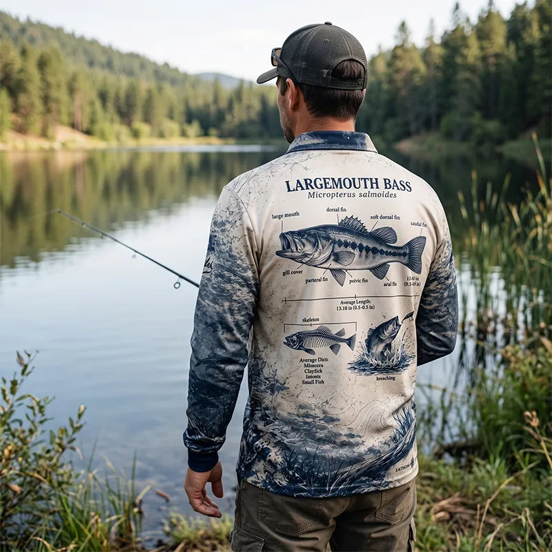 Personalized Fathom Thread Custom Largemouth Bass Anatomy Fishing Polo Long Sleeve Shirt